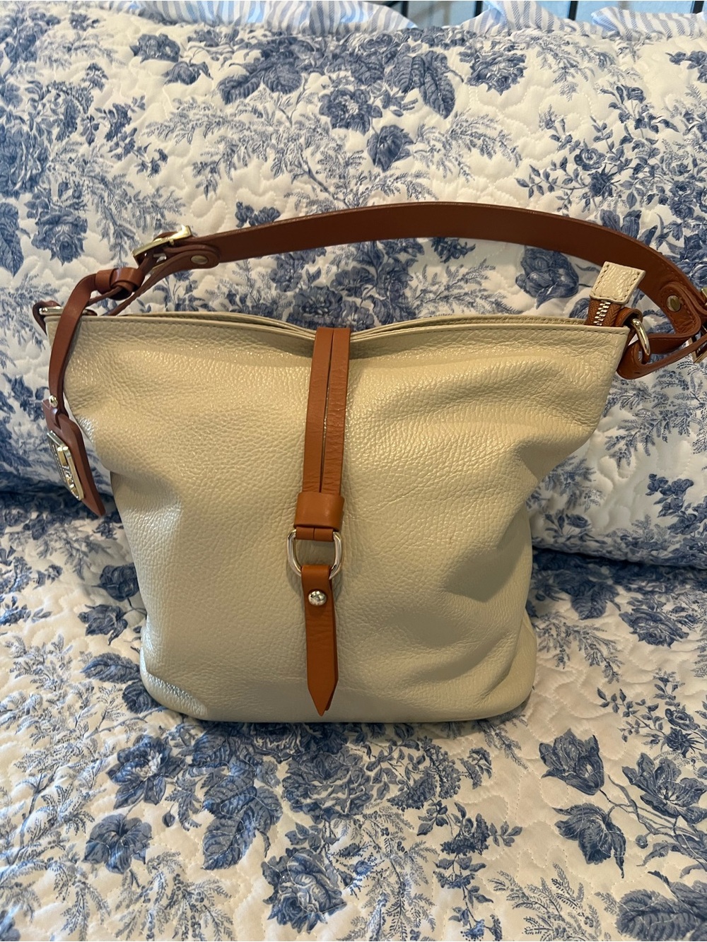 Valentina Italian Hobo Tab Bag Pebbled Latte Leather Made in Italy